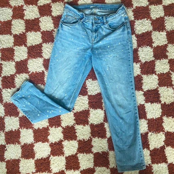 Old Navy light wash boyfriend jeans with paint splatter - Picture 1 of 5